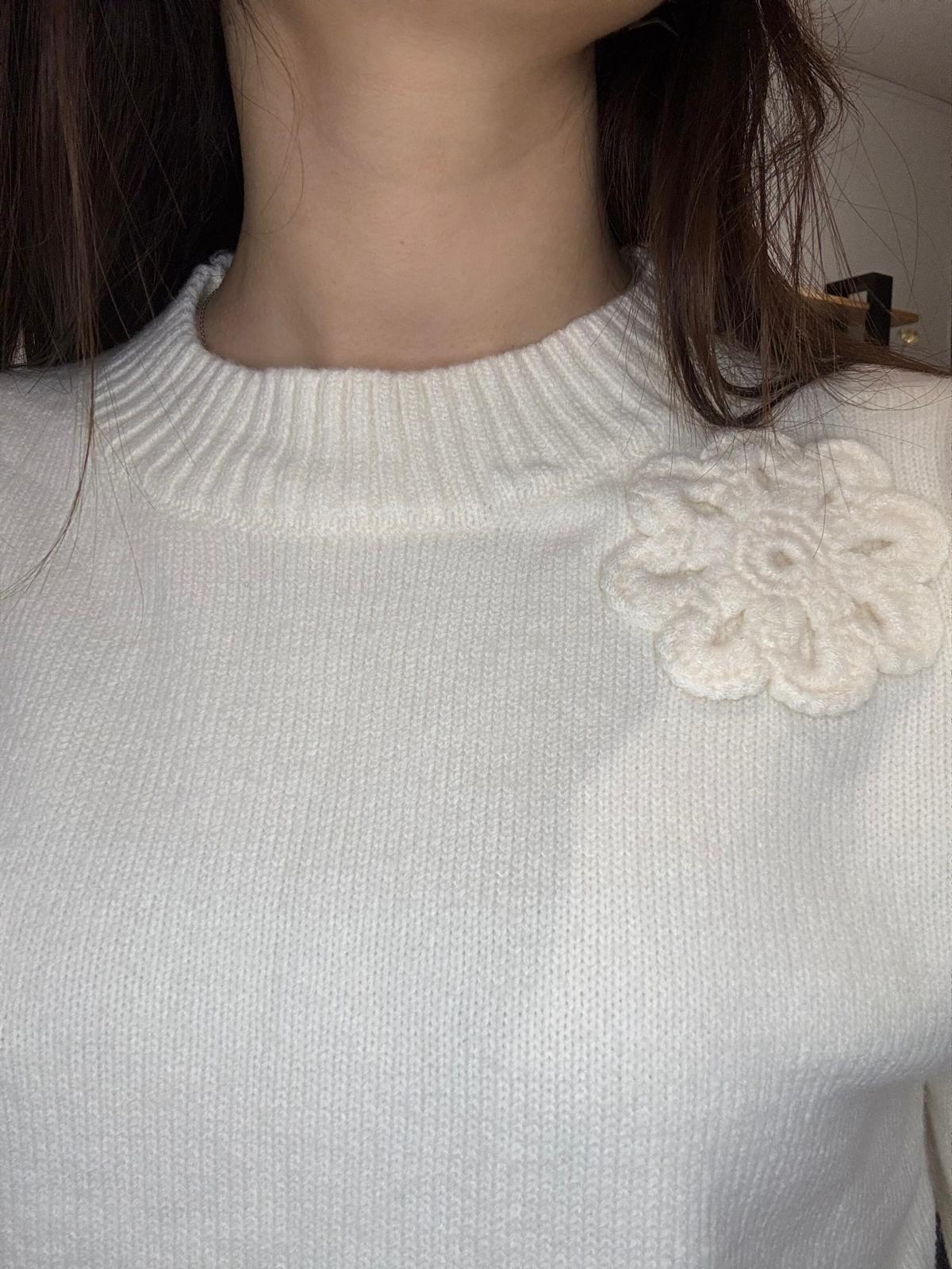 Pull Jasmine Ecru Manches Courtes Fleur