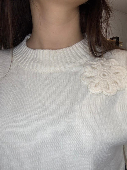 Pull Jasmine Ecru Manches Courtes Fleur