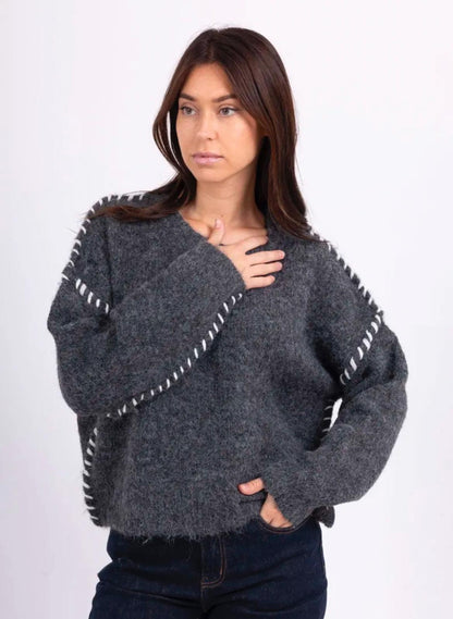 Pull En Maille Tout Doux Gris Foncé