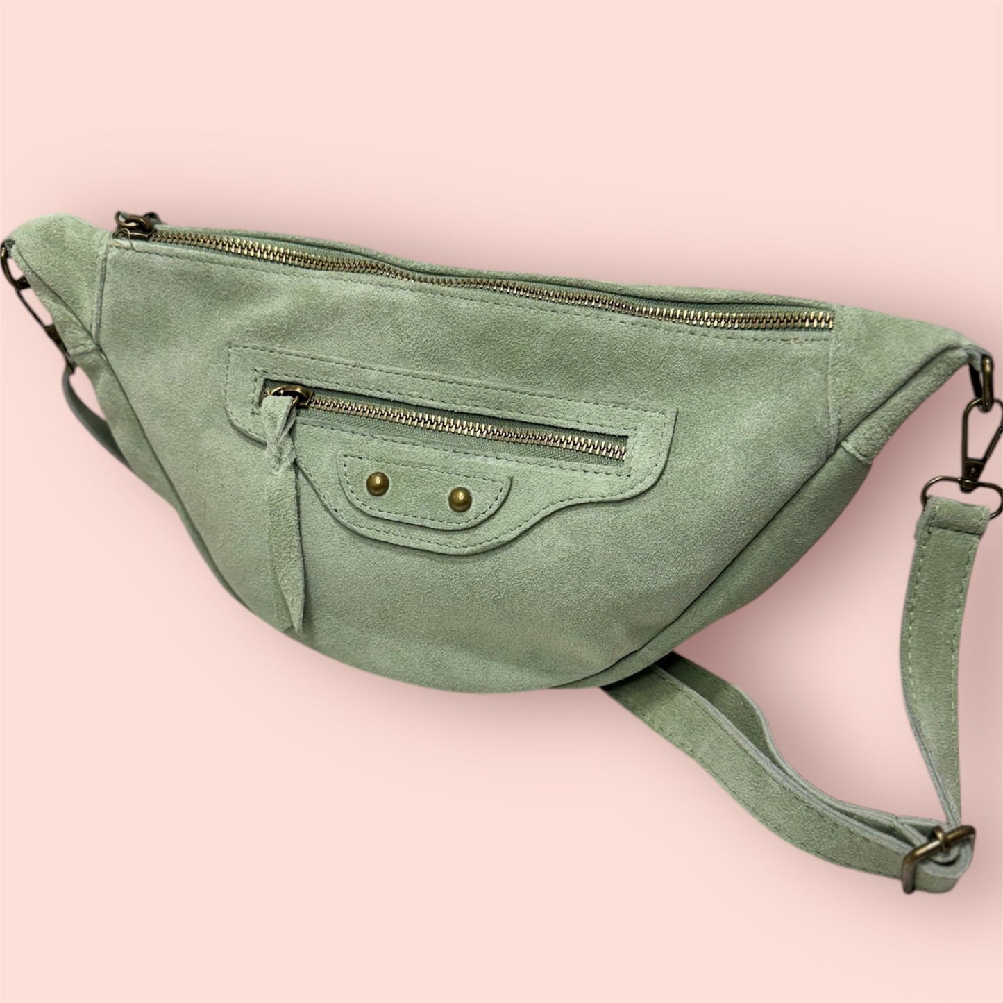 Sac à Banane en Cuir Véritable Vert - Élégance Italienne pour Femme