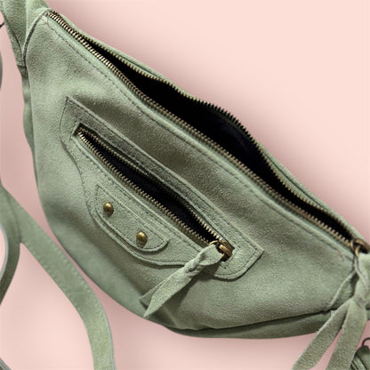 Sac à Banane en Cuir Véritable Vert - Élégance Italienne pour Femme